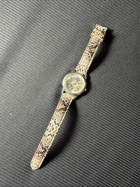 Women’s Snake-Print Leather Strap Watch in Beige and Black
